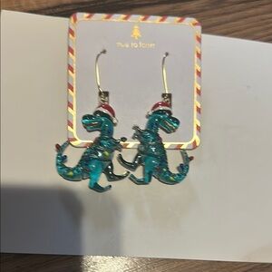 Festive Dinosaur Earrings with Santa Hats